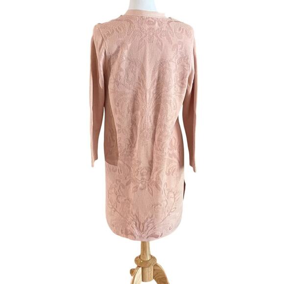 Chico's Petal/Blush Pink Long Open Cardigan, Duster Floral Jacquard Tapestry L - Picture 5 of 15